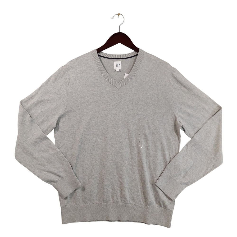 Gap Sweater Mens Large Gray V-Neck Long Sleeve 100% Cotton New With Tags